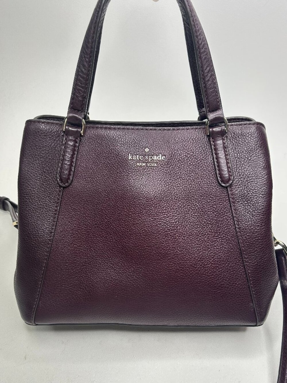 KATE SPADE Jackson Satchel Bag Triple Cmpt. Medium Tote Pebbled Leather Wine